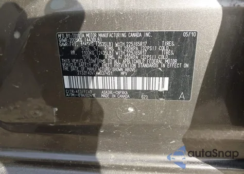 2010 Toyota Rav4 из США, поврежденный, VIN 2T3ZF4DV7AW037451